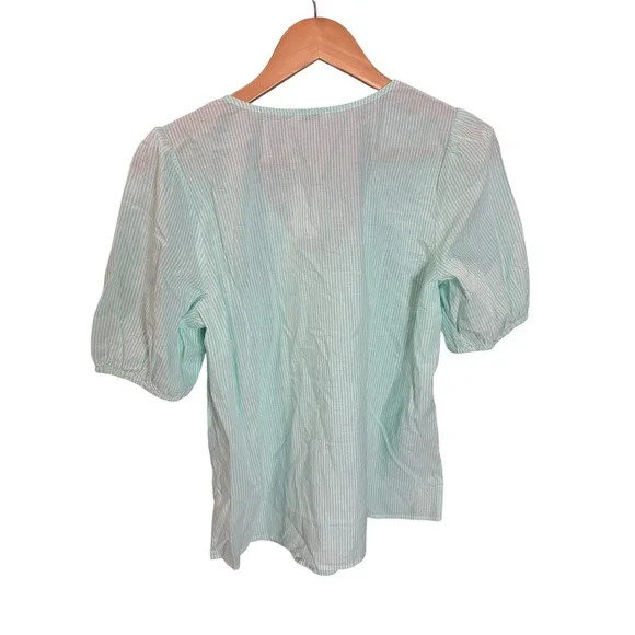 NWT J.Crew Womens Top Size S Green White Striped Smocked Puff Sleeve Blouse - Picture 2 of 6